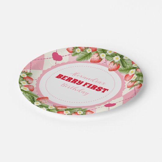 Aardbei 1e verjaardag van Berry First Papieren Bordje (Gekanteld)