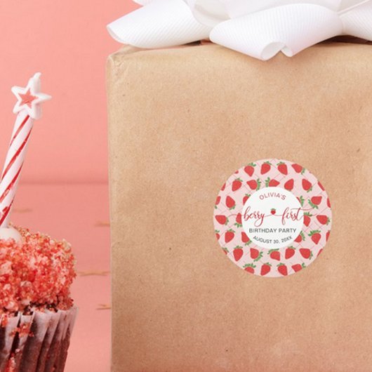 Aardbei 1e verjaardag van Berry First Ronde Sticker