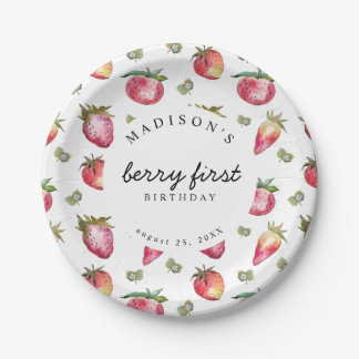 Aardbei 1e verjaardag van Berry First Sweet Pa Papieren Bordje