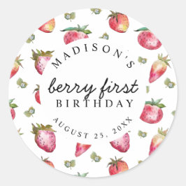 Aardbei 1e verjaardag van Berry First Sweet Ronde Sticker