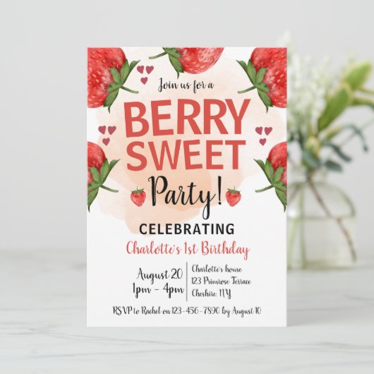 Aardbei 1e verjaardag van Berry Sweet Kaart (Staand voorkant)