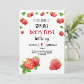 Aardbei 1e verjaardag van Berry Sweet Kaart (Staand voorkant)