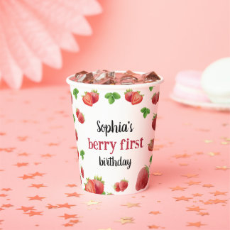 Aardbei 1e verjaardag van Berry Sweet Papieren Bekers
