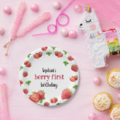 Aardbei 1e verjaardag van Berry Sweet Papieren Bordje (Feest)
