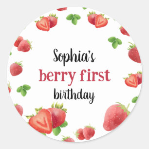 Aardbei 1e verjaardag van Berry Sweet Ronde Sticker