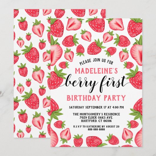 Aardbei 1e verjaardag van de Eerste Aangepast Kaart (Voorkant / Achterkant)