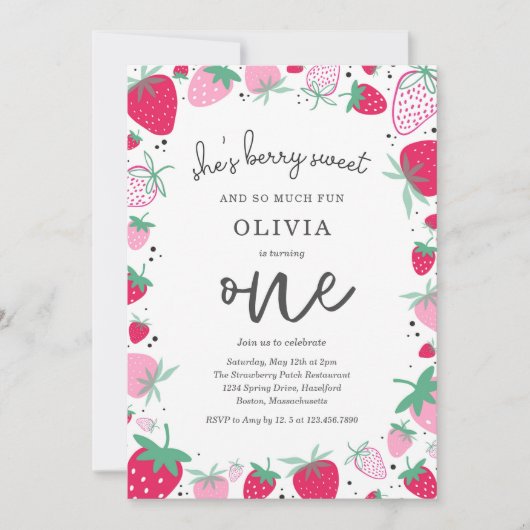 Aardbei 1e verjaardag van de eerste verjaardag van kaart (Voorkant)