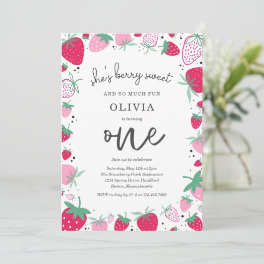 Aardbei 1e verjaardag van de eerste verjaardag van kaart (Staand voorkant)