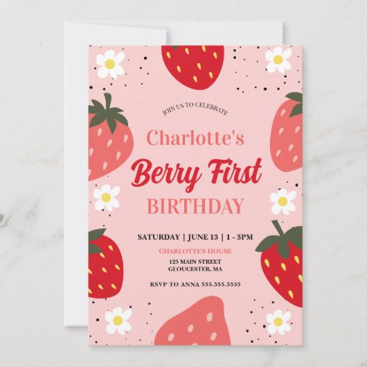 Aardbei 1e verjaardag van de eerste verjaardag van kaart (Voorkant)