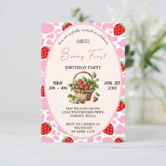 Aardbei 1e verjaardag van de eerste verjaardag van kaart