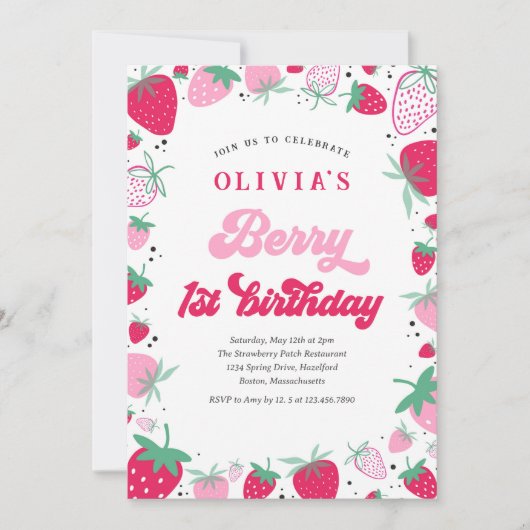 Aardbei 1e verjaardag van de eerste verjaardag van kaart (Voorkant)