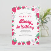 Aardbei 1e verjaardag van de eerste verjaardag van kaart (Staand voorkant)