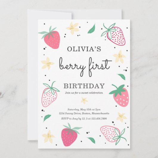 Aardbei 1e verjaardag van de eerste verjaardag van kaart (Voorkant)