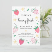 Aardbei 1e verjaardag van de eerste verjaardag van kaart (Staand voorkant)