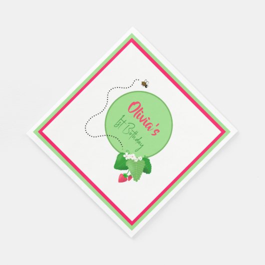 Aardbei 1e verjaardag voor haar leuke feest servet (Hoek)