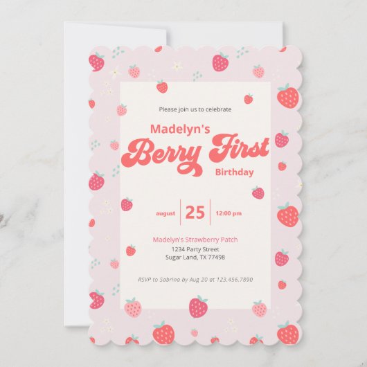 Aardbei 1e verjaardag zomer kaart (Voorkant)