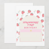 Aardbei 1e Verjaardagsfeest Eerste Uitnodiging (Voorkant / Achterkant)