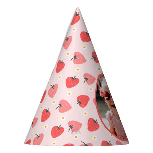 Aardbei 1e Verjaardagsfeestje Berry Eerste Foto Feesthoedjes (Links)