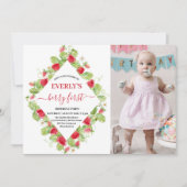 Aardbei 1e Verjaardagsfeestje Berry Eerste Foto Kaart (Voorkant)