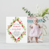 Aardbei 1e Verjaardagsfeestje Berry Eerste Foto Kaart (Staand voorkant)