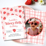 Aardbei 1e Verjaardagsfeestje Berry Eerste Foto Kaart<br><div class="desc">De Berry Sweet Strawberry 1st Birthday Party uitnodiging is de perfecte oplossing voor het vieren van je kleinste dag. Deze heerlijke uitnodiging legt de essentie van de zomer vast met zijn charmante aardbeienthema, waardoor het ideaal is voor zowel liefhebbers van bessen als liefhebbers van fruit. Gemaakt met de hoogste kwaliteitsnormen,...</div>