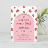 Aardbei 1e Verjaardagsfeestje Berry Eerste Foto Kaart (Staand voorkant)