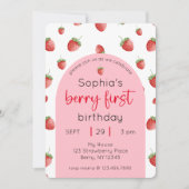 Aardbei 1e Verjaardagsfeestje Berry Eerste Foto Kaart (Voorkant)