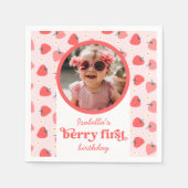 Aardbei 1e Verjaardagsfeestje Berry Eerste Foto Servet (Voorkant)