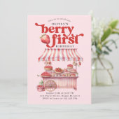 Aardbei 1e Verjaardagsfeestje Berry Eerste Meisje Kaart (Staand voorkant)