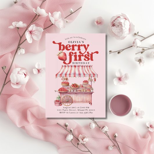 Aardbei 1e Verjaardagsfeestje Berry Eerste Meisje Kaart