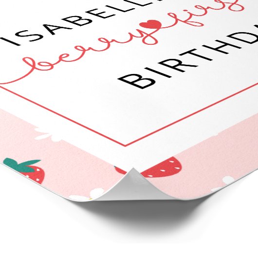Aardbei 1e Verjaardagsfeestje Berry Eerste Welkom Poster (Hoek)