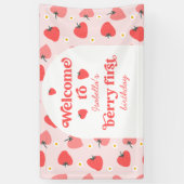 Aardbei 1e Verjaardagsfeestje Berry Eerste Welkom Spandoek (Verticaal)