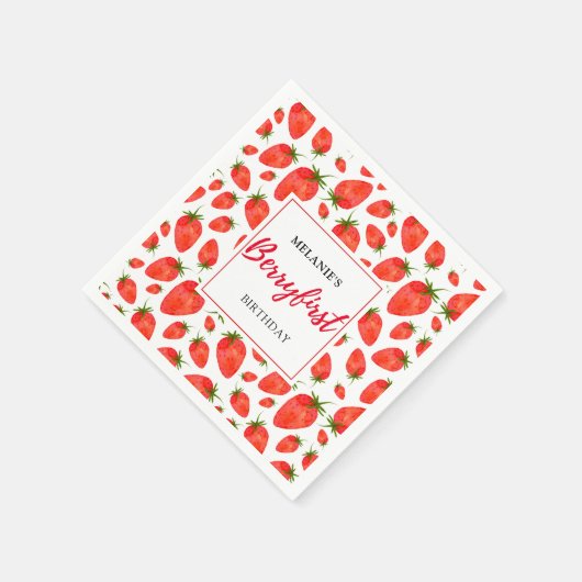 Aardbei 1e verjaardagsfeestje | Berry Pattern Servet (Hoek)