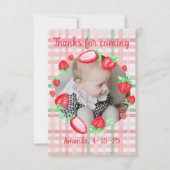 Aardbei 1e verjaardagsfeestje bes eerste bedankkaart (Voorkant)