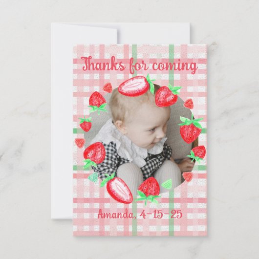 Aardbei 1e verjaardagsfeestje bes eerste bedankkaart (Voorkant)