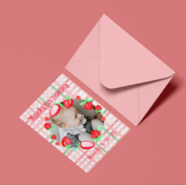 Aardbei 1e verjaardagsfeestje bes eerste bedankkaart