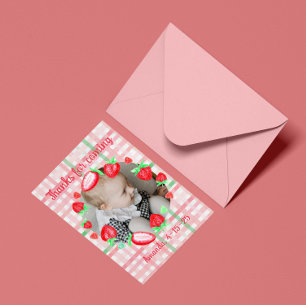 Aardbei 1e verjaardagsfeestje bes eerste bedankkaart