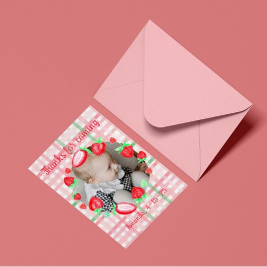 Aardbei 1e verjaardagsfeestje bes eerste bedankkaart