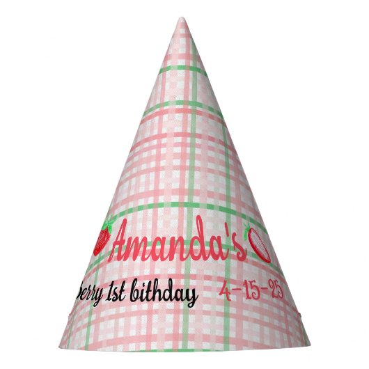 Aardbei 1e verjaardagsfeestje bes eerste feesthoedjes (Voorkant)