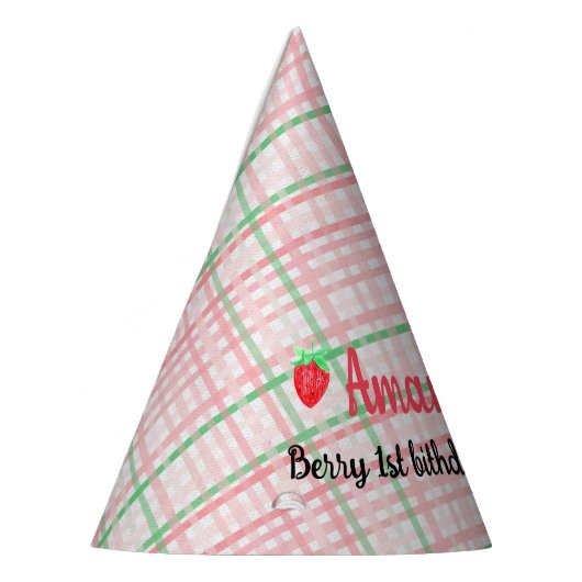 Aardbei 1e verjaardagsfeestje bes eerste feesthoedjes (Links)