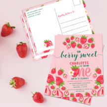 Aardbei 1e verjaardagsfeestje Bes zoet Roze