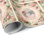 aardbei 1e verjaardagsfeestje foto cadeaupapier (Rol Hoek)