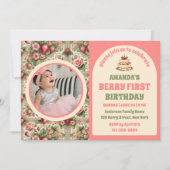 aardbei 1e verjaardagsfeestje foto kaart (Voorkant)