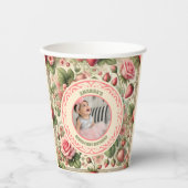 aardbei 1e verjaardagsfeestje foto papieren bekers (Voorkant)