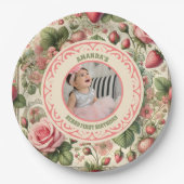  aardbei 1e verjaardagsfeestje foto papieren bordje (Voorkant)