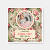  aardbei 1e verjaardagsfeestje foto servet (Voorkant)