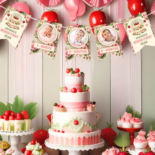  aardbei 1e verjaardagsfeestje foto vlaggetjes