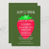 Aardbei 1e verjaardagsfeestje rood groen aangepast kaart (Voorkant / Achterkant)