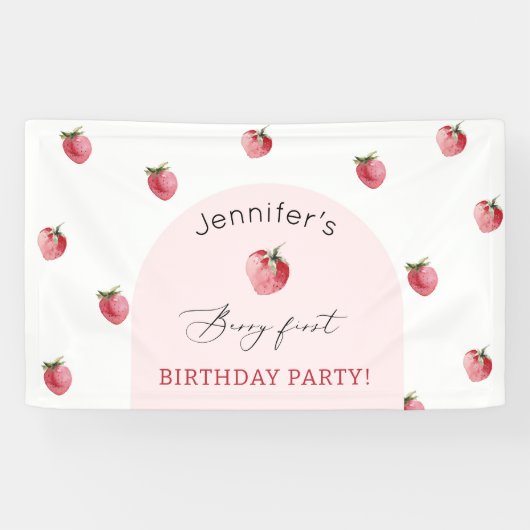 Aardbei 1e verjaardagsfeestje spandoek (Horizontaal)