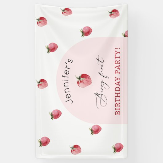 Aardbei 1e verjaardagsfeestje spandoek (Verticaal)